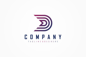 Poster - Abstract Initial Letter D Logo. Blue Purple Geometric Linear Arrow Style isolated on White Background. Usable for Business and Technology Logos. Flat Vector Logo Design Template Element.