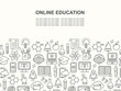 © Alena - Online education seamless pattern with linear icons. E-learning, online course, webinar, e-book, video conference, home studying. Modern line style vector illustration. Stay home background.
