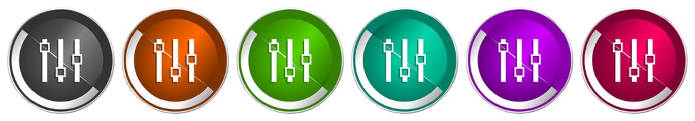 Aufkleber - Slider icon set, silver metallic chrome border vector web buttons in 6 colors options for webdesign