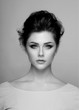 © Dragosh - Portrait of beauty fashion model with superb makeup looking at camera. Photo black and white.