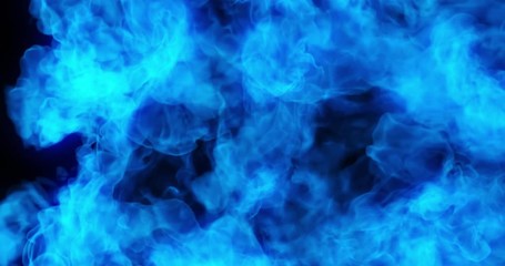 Poster - 4k abstract motion background of blue flames, burning heat, dancing fire forming in wave flow seamle