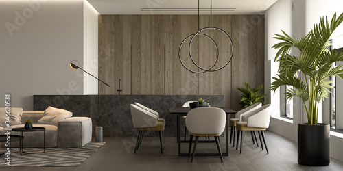 Cuadros en Lienzo Minimalist Interior of modern living room 3D rendering