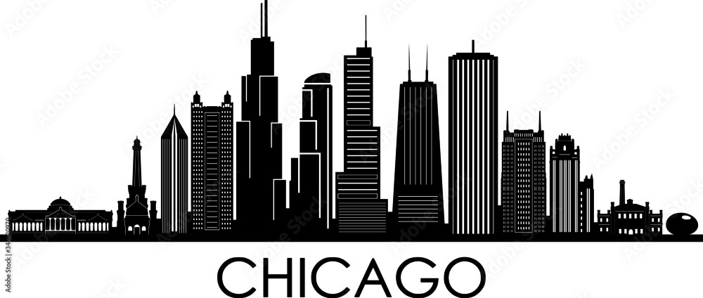 CHICAGO City Illinois Skyline Silhouette Cityscape Vector - obrazy, fototapety, plakaty 