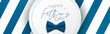 Happy Father's Day banner or header. Blue stripes and tie bow. Vector illustration.