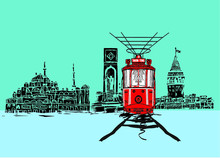 Istanbul Taksim Istiklal Street Tram Embroidery Graphic Design Vector Art