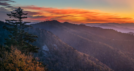 Sticker - Late Autumn Sunset Blue Ridge Parkway overlook at Waterrock Knob