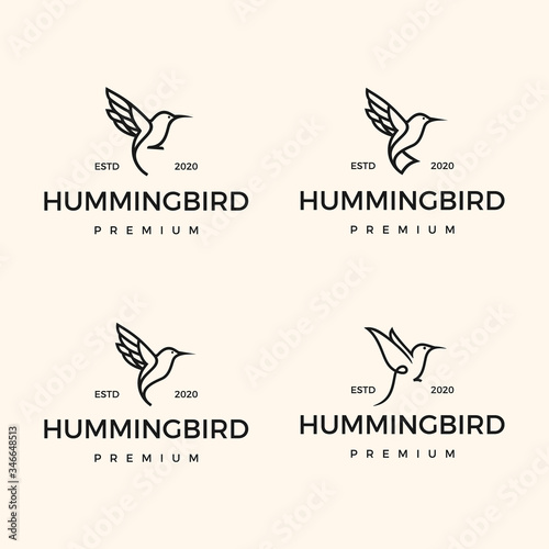 Cuadros en Lienzo Set Monoline Hipster Hummingbird Logo Design