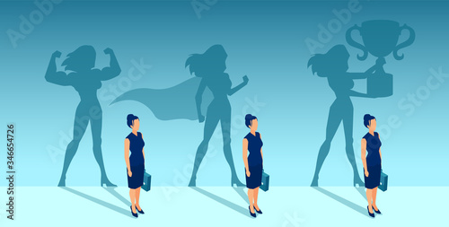 Cuadros en Lienzo Vector of a business woman with strong winner super hero shadows of her self