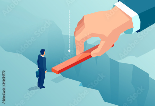 Fotografía Vector of a small business man supported by unknown investor bridging the gap in