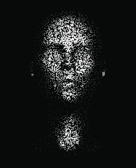 Aufkleber - Human head made of partices on dark background. Face made with generative computer art algorithm. Concept of artificial intelligence, identification and recognition systems.