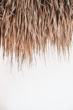 Roof Made From Dry Grass On White Wall Background. Dried Palm Leaves Roof
