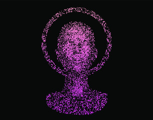 Aufkleber - Human female head with halo or aureola made of particles. Concept of Church of Artificial Intelligence, Futuristic religion, Cyber Goddes.