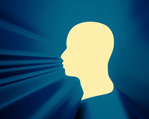 Wall Mural - Abstract background with human head. Design layout for business presentations, posters and invitations. Tunnel with light. 3D rendering
