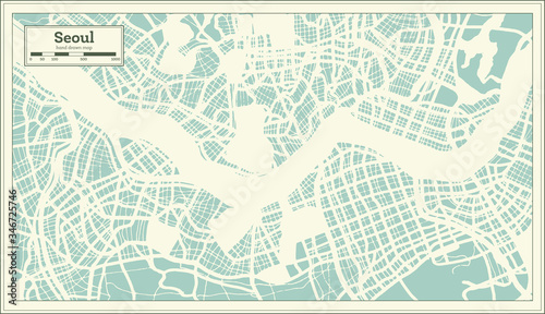 Fotografía Seoul South Korea City Map in Retro Style. Outline Map.