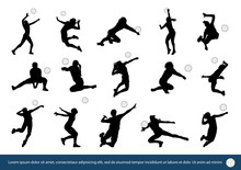 Vector Images Of Volleyball Players Silhouette Set , Set Of Volleyball Player Silhouette