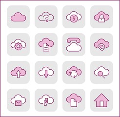 Poster - Set of cloud vector line icon. It contains symbols to upload, download, link and more. Editable Stroke. 32x32 pixels.