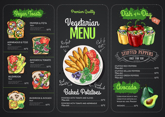 Vegetarian menu design with vegan meals. Restaurant menu