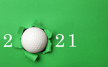 Invitation Card Design With Ball For 2021 Golf Events. Space For Text