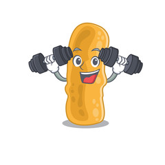 Wall Mural - Mascot design of smiling Fitness exercise shigella flexneri lift up barbells