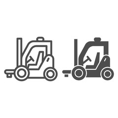 Poster - Forklift line and solid icon, delivery and logistics symbol, Cargo transportation vector sign on white background, Lift truck icon in outline style for mobile concept and web design. Vector graphics.
