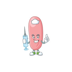 Wall Mural - Friendly Nurse legionella pneunophilla mascot design style using syringe