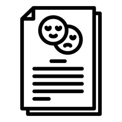 Poster - Document and two smiles icon. Outline document and two smiles vector icon for web design isolated on white background