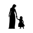 black women silhouette with child isolated on white background, holiday clipart. Happy Mother's day greeting card. Vector illustration mother and baby, daughter, girl.