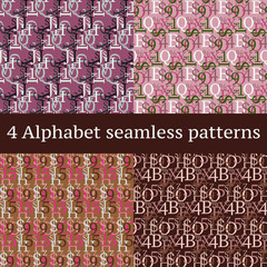 Poster - Set of vector seamless patterns. Latin alphabet, numbers, math symbols.