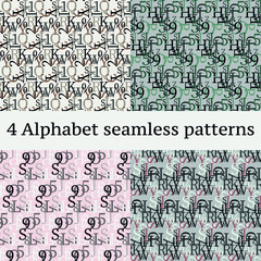 Poster - Set of vector seamless patterns. Latin alphabet, numbers, math symbols.