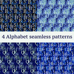 Poster - Set of vector seamless patterns. Latin alphabet, numbers, math symbols.
