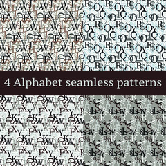 Poster - Set of vector seamless patterns. Latin alphabet, numbers, math symbols.