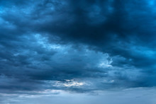 Storm Evening Dark Blue Clouds. Sunset