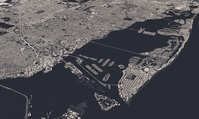 Miami, Florida, USA city map 3D Rendering. Aerial satellite view