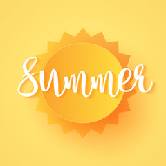 Wall Mural - bright sun and summer lettering, paper art style