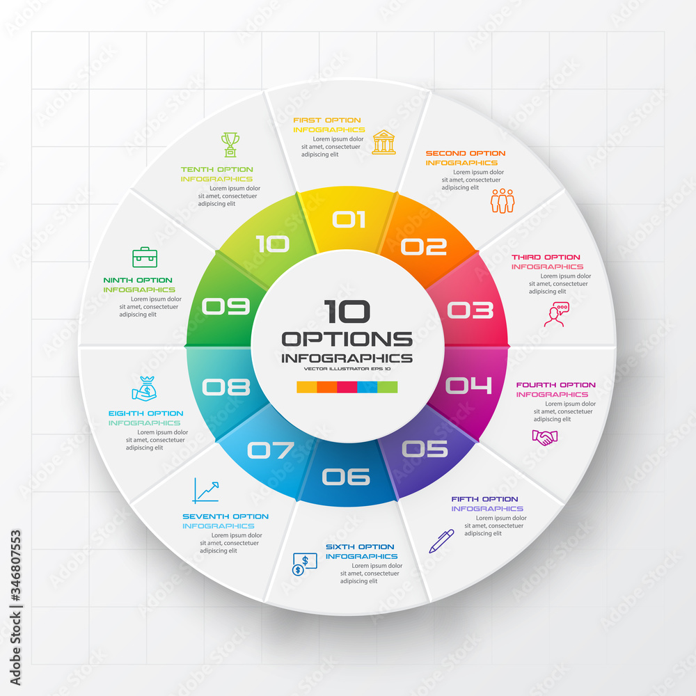 Circle chart infographic template with 10 options,Vector illustration ...