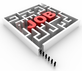 Poster - Job maze concept, challenge and human choices theme. Original 3d rendering