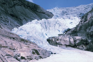 Sticker - Norway - Jostedalsbreen glacier. Retro color filtered style.