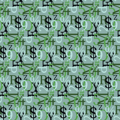 Fototapete - Set of vector seamless patterns. Latin alphabet, numbers, math symbols.