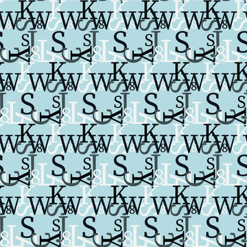 Set of vector seamless patterns. Latin alphabet, numbers, math symbols.
