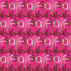 Fototapete - Set of vector seamless patterns. Latin alphabet, numbers, math symbols.