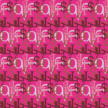 Set of vector seamless patterns. Latin alphabet, numbers, math symbols.
