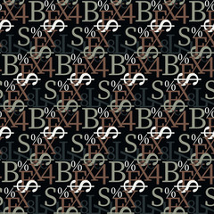 Fototapete - Set of vector seamless patterns. Latin alphabet, numbers, math symbols.