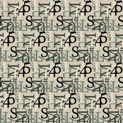 Fototapete - Set of vector seamless patterns. Latin alphabet, numbers, math symbols.