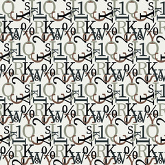 Fototapete - Set of vector seamless patterns. Latin alphabet, numbers, math symbols.