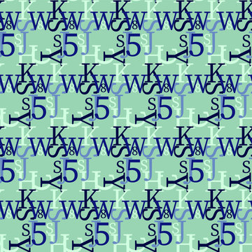 Set of vector seamless patterns. Latin alphabet, numbers, math symbols.