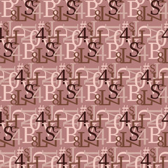 Fototapete - Set of vector seamless patterns. Latin alphabet, numbers, math symbols.