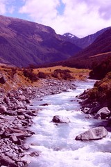 Sticker - New Zealand landscape - Mount Aspiring National Park. Vintage filtered colors style.