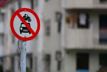 Closeup Shot Of A "No Motor Vehicles" Road Sign By The Transportation Department In Tai Wai