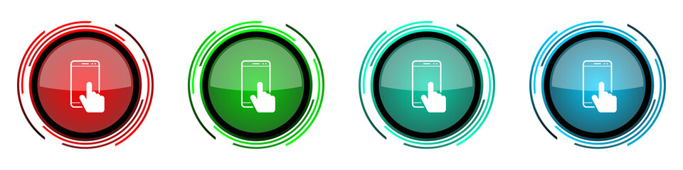 Aufkleber - Smartphone round glossy vector icons, mobile phone set of buttons for webdesign, internet and mobile phone applications in four colors options isolated on white background