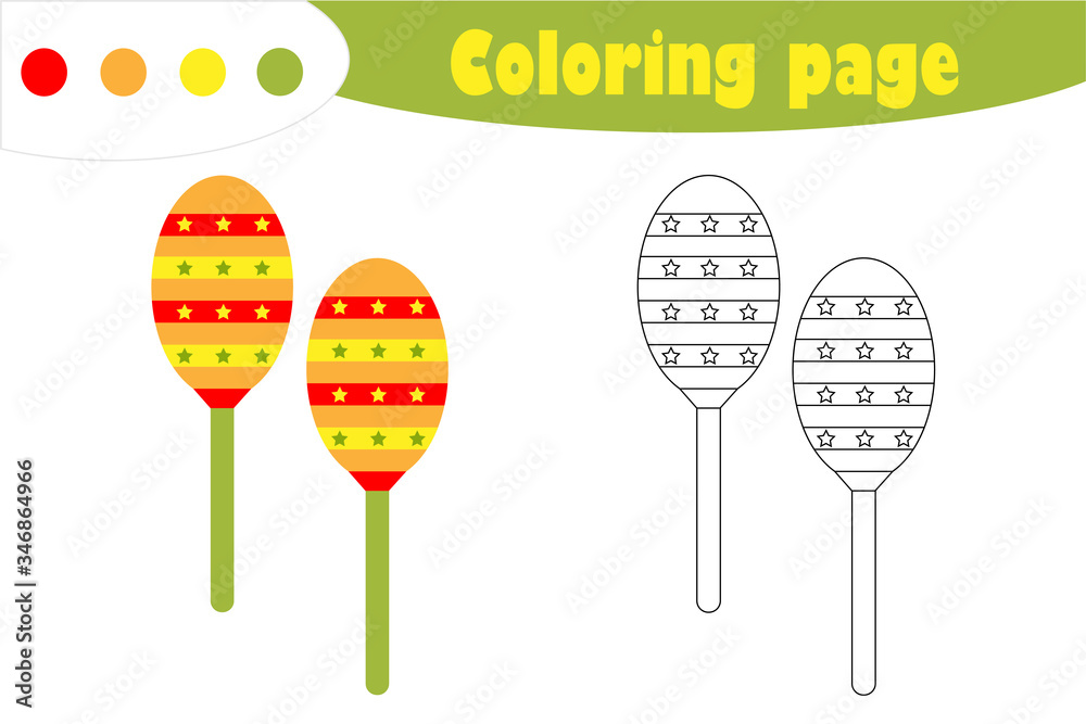 Maraca Colour In Maracas in cartoon style, coloring page, education paper game for the ...